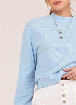 Shein essnce в'язаний вафельний пуловер з коміром-стійкою блакитний розмір m4 фото