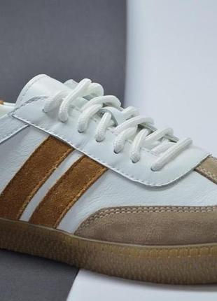 Жіночі або підліткові спортивні туфлі шкіряні кеди білі з рудим rondo 032012