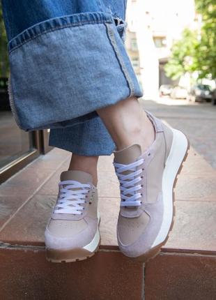 Кросівки жіночі натуральна шкіра та замша пудра