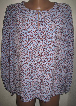 Boden голубая вискозная блуза мелкий цветок длинный рукав р-р16