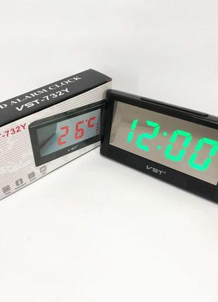 Годинник електронний настільний vst-732y з зеленим підсвічуванням, електронний настільний годинник light1 фото