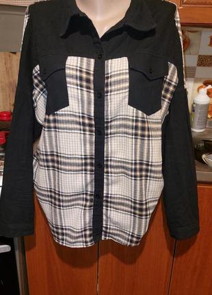 Шикарная комбинированная оверсайз-рубашка! размер l-xl