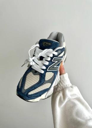 Крутые женские мужские кроссовки new balance 9060 natural indigo premium синие с бежевым4 фото