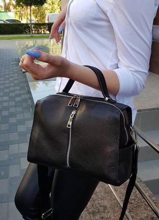 Чорна жіноча молодіжна шкіряна сумка з ручкою та довгим ремінцем через плече2 фото