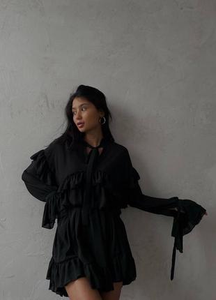 3 цвета! романтичное платье мини, с рюшами, широкая юбка, софт ткань, коктейльное платье