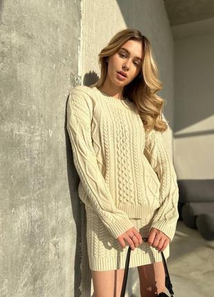 Вязаный женский костюм свитер и юбка мини стильный комплект теплый качественный5 фото