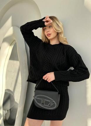 Вʼязаний жіночий костюм светр і спідниця міні стильний комплект теплий якісний8 фото