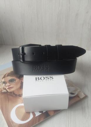 Кожаный мужской черный ремень с тиснением hugo boss black