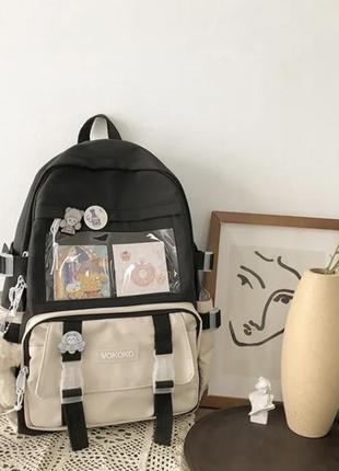 Рюкзак з брелком , картками та значками в стилі харадзюку4 фото