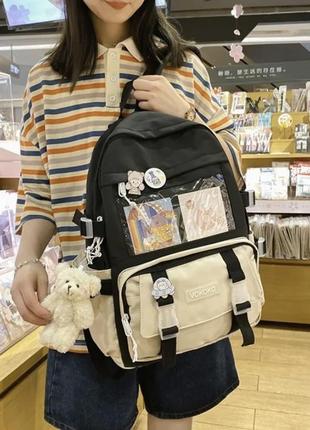 Рюкзак з брелком , картками та значками в стилі харадзюку2 фото