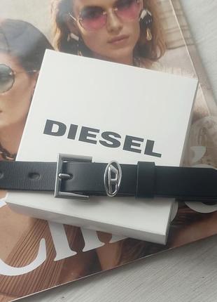 Женский узкий кожаный ремень diesel black пряжка серебро