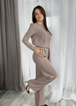 Класичний діловий жіночий костюм штани палаццо широкі і кофта прямого крою стильний комплект1 фото