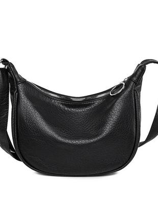 Стильна лаконічна чорна жіноча сумка на плече багетка екошкіра5 фото