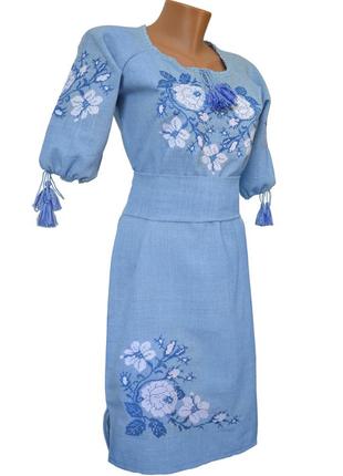 Лляна вишита сукня в українському стилі «троянди»1 фото