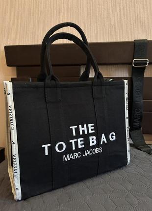 Женская сумка - шоппер marc jacobs the large tote bag black white черная
