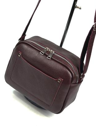 Кожаная женская маленькая сумка бордового цвета через плечо, мини сумочка из натуральной кожи5 фото