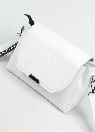 Белая женская кожаная маленькая сумка кросс боди через плечо на три отделения5 фото
