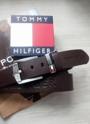 Кожаный мужской ремень для джинсов tommy hilfige коричневый