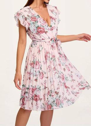 Нежное платье платье платье плиссе гафре цветочный принт3 фото