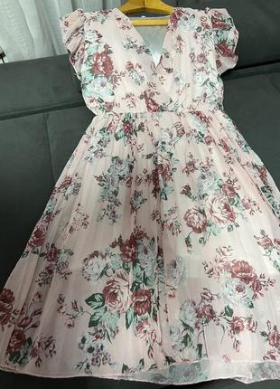 Нежное платье платье платье плиссе гафре цветочный принт5 фото