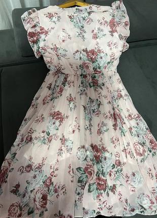 Нежное платье платье платье плиссе гафре цветочный принт10 фото