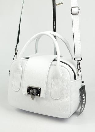 Сумочка жіноча білого кольору з натуральної шкіри, біла маленька шкіряна сумка крос боді з ручками2 фото