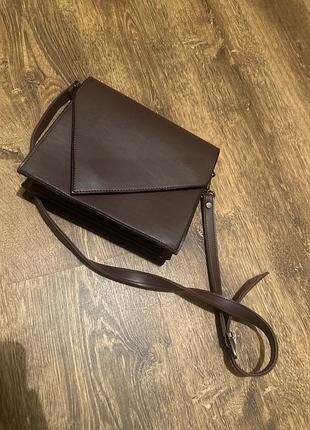 Структурована сумка асиметрична шоколадно-бордо