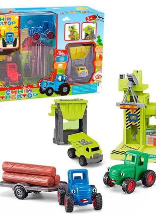Инерционный игрушечный набор синий трактор ( тракторы - 6 см, грузовик - 5см) в коробке2 фото