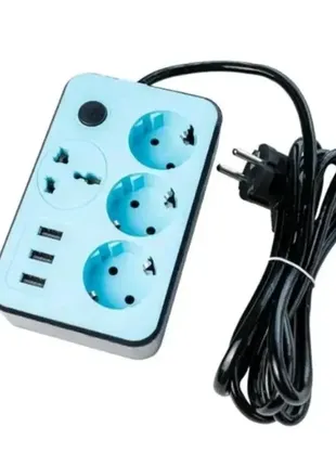 Мережевий фільтр 3 eu розетки 1міжнародна розетка 3 usb xk-sp-3-3-1