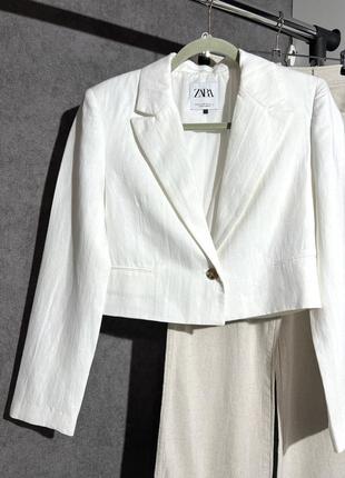 Белый укороченный пиджак zara жакет4 фото