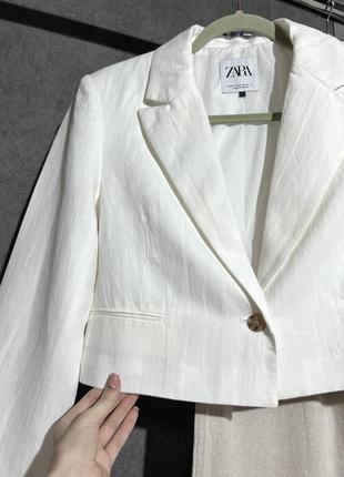 Белый укороченный пиджак zara жакет5 фото
