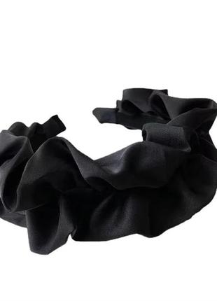 Стильний сатиновий об'ємний жіночий обруч обідок аксессуар для волосся чорний бежевий3 фото