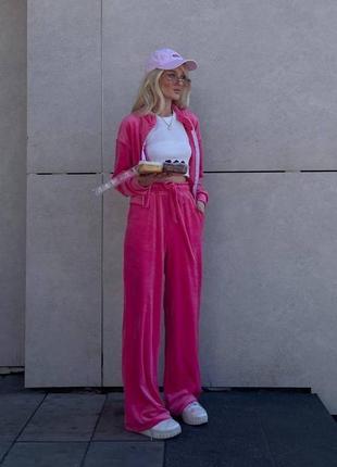 Плюшевый женский костюм велюровый комплект зоп кофта и оверсайз брюки свободного кроя6 фото