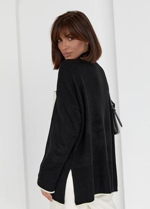 Женская кофта oversize с карманом на груди - черный цвет, l (есть размеры)2 фото