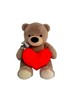 М'яка іграшка "ведмедик із серцем" 50 см, плюшевий ведмедик із серцем, ведмедик1 фото