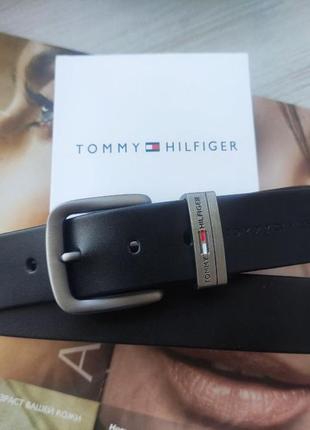 Мужской кожаный черный ремень tommy hilfiger4 фото