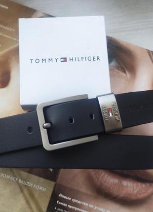 Кожаный мужской черный ремень tommy hilfiger