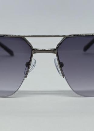 Очки в стиле cartier унисекс солнцезащитные серо фиолетовый градиент в серебристой металлической оправе1 фото