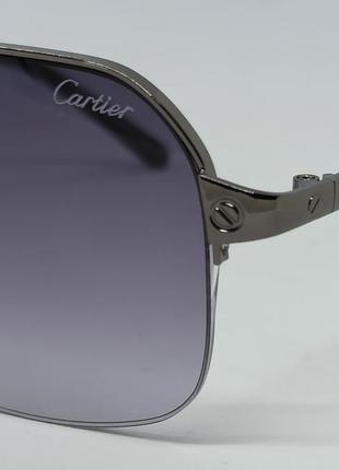 Очки в стиле cartier унисекс солнцезащитные серо фиолетовый градиент в серебристой металлической оправе2 фото