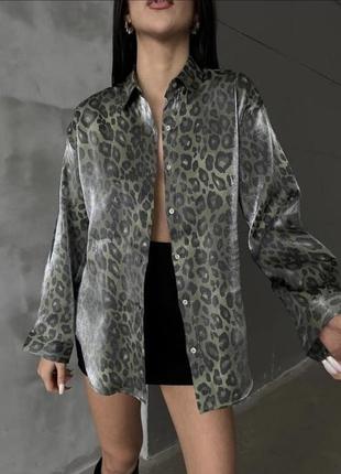 Необычная женская рубашка с леопардовым принтом стильная рубашка качественная1 фото