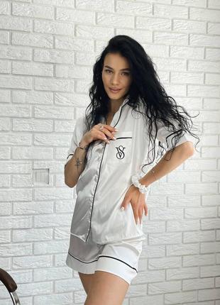 Жіноча біла шовкова піжама vs victoria's secret домашній костюм шовк сорочка шорти