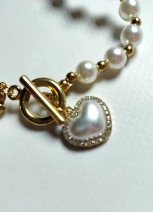 Ожерелье с эко жемчужинами белое сердечко чекер колье жемчужины версаль барокко рококо гетсби5 фото