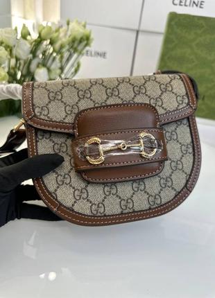 Мини сумка gucci horsebit 1955 круглой формы, канва кожа7 фото