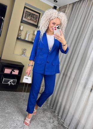 Брючный костюм брюки на резинке жакет пиджак на пуговицах с надписью