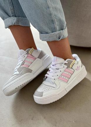 Красивейшие женские кроссовки adidas forum low white grey pink белые с розовым