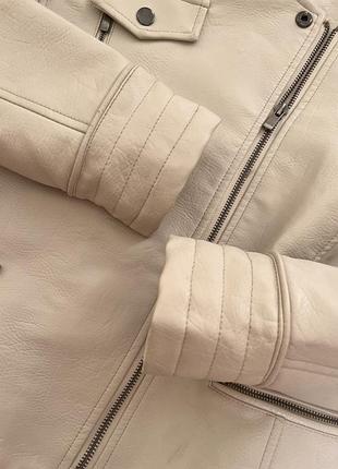 Куртка шкіряна косуха світла mango 164 см, 13-14 лет біла