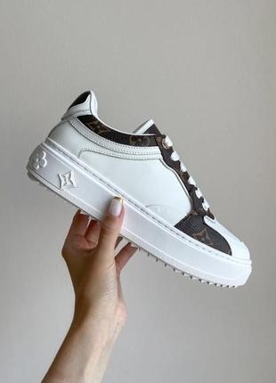 Жіночі кросівки louis vuitton trainer time out monogram white black / ексклюзивне жіноче взуття луї вітон трейнер білі