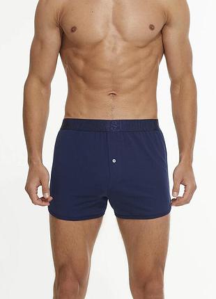 Трусы домашние seobean мужское белье свободного кроя однотонное темно-синего цвета из натурального хлопка