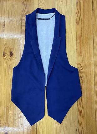 Zara жeлет темно синього кольору без застібок із подовженою передньою частиною