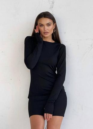 Платье мини черная однотонная на длинный рукав приталено качественная стильная базовая5 фото